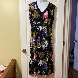 Davina Tropical Floral Summer Beach Maxi Sundress Crotchet Trim